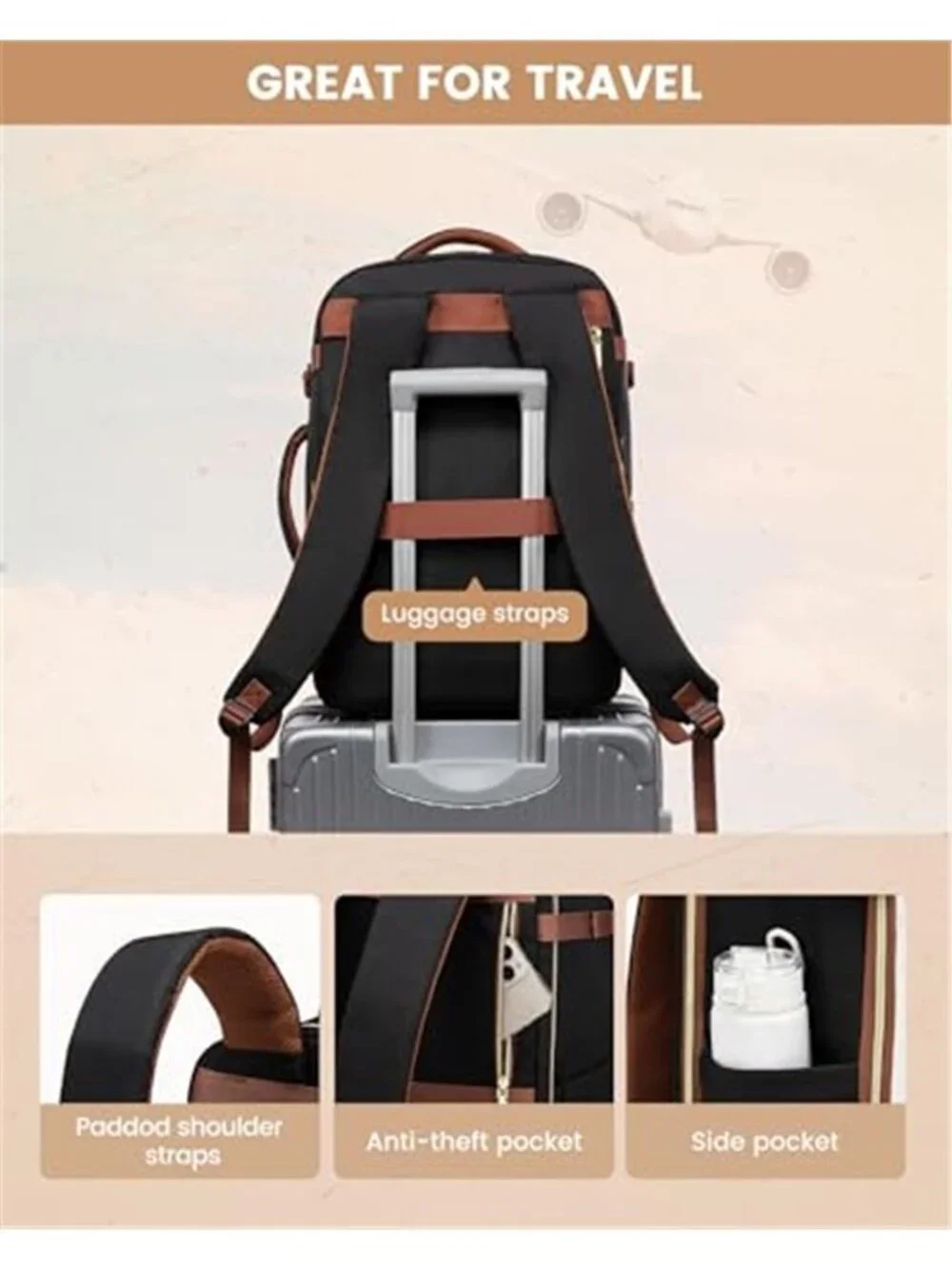 40L Travel Backpack Carry On Flight Approved TSA Laptop Women Men Waterproof
